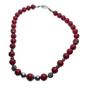 Stunning Sterling Silver & Stabilized Red Dyed Coral Bead Necklace